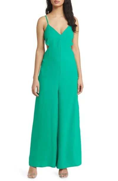 Topshop Cami Tie Detail Wide Leg Jumpsuit In Green In Medium Green