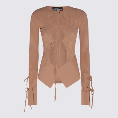 Andrea Adamo Nude Viscose Blend Cut Out Sweater