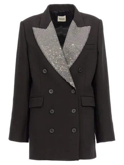 Khaite Balton Crystal Embellished Double-breasted Jacket In Dark Brown