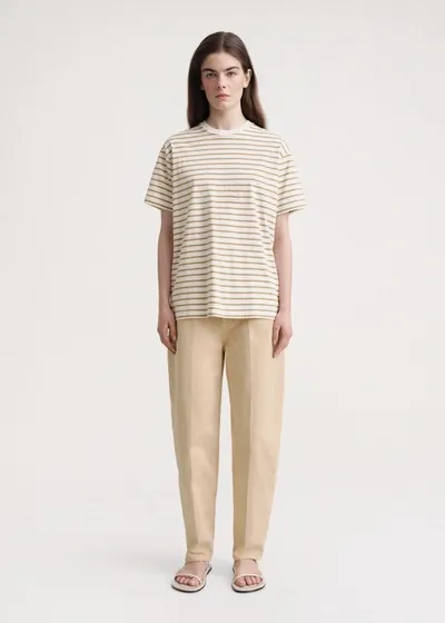 Totême Striped Crew Neck T-shirt In Camel Stripe