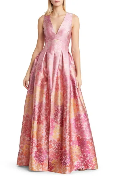 Sachin & Babi Brooke Sleeveless Pleated Floral-print Gown In Light Sunset Hydrangea