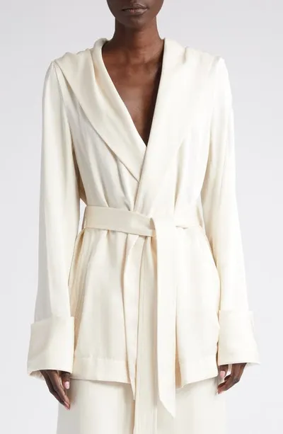 Saint Laurent Satin Crepe Hooded Jacket In White