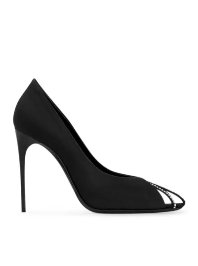 Saint Laurent Martinique Silk Embellished Peep-toe Pumps In Black