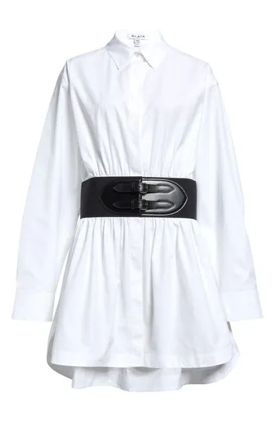 Alaïa White Belted Shirt In Blanc