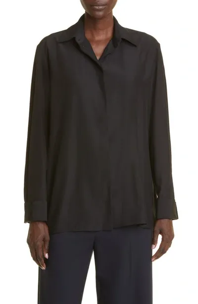 The Row Sisella Wool-blend Button-front Shirt In Black