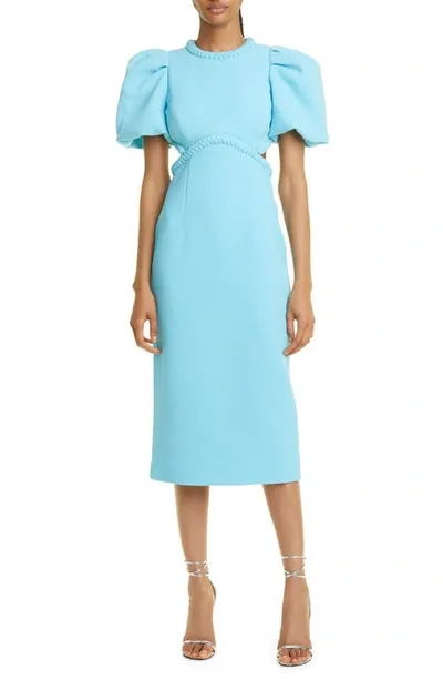 Rebecca Vallance Michelle Puff Sleeve Midi Dress In Blue