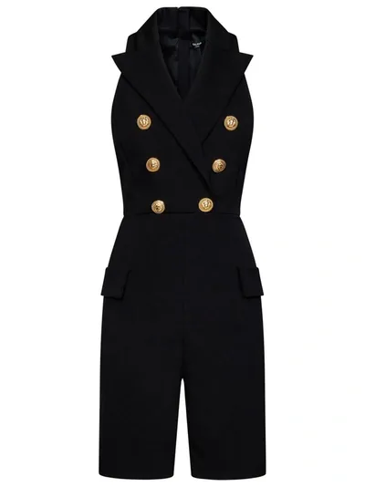 Balmain Stretch Grain De Poudre Tailored Jumpsuit In Black