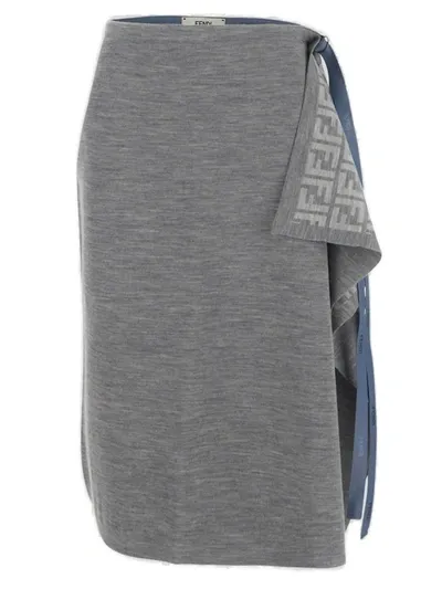 Fendi Asymmetrical Hem Midi Skirt In Gray