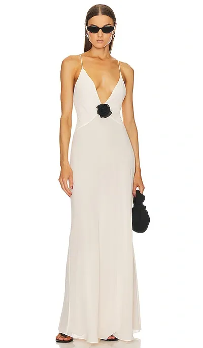 Helsa Sheer Deep V Long Slip Dress In Cream