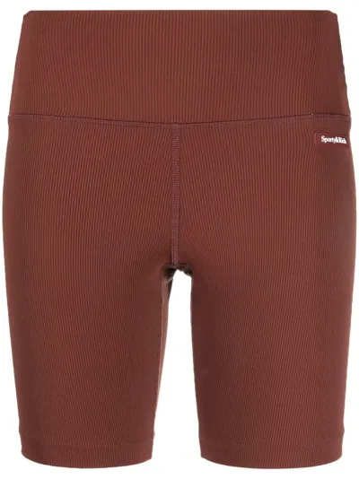 Sporty And Rich Logo-patch Ribbed Biker Shorts In Brown