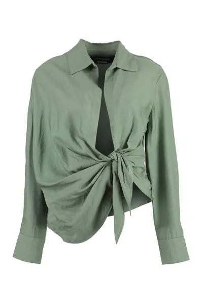 Jacquemus La Chemise Bahia Knotted Shirt In Khaki