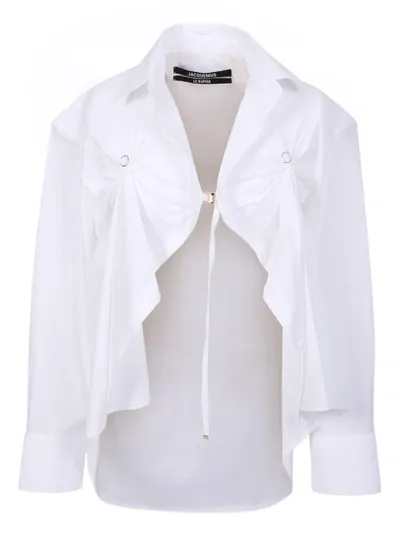 Jacquemus La Chemise Amaro Draped Poplin Shirt In White