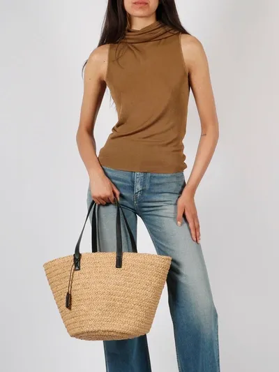 Saint Laurent Panier Medium Raffia Tote Bag In Nude & Neutrals