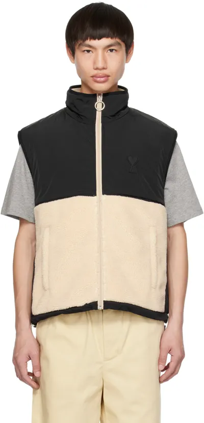 Ami Alexandre Mattiussi Off-white Ami De Cœur Vest In Natural / Black/177