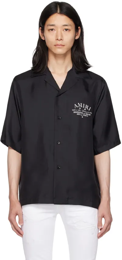 Amiri Convertible-collar Logo-print Silk-twill Shirt In Black