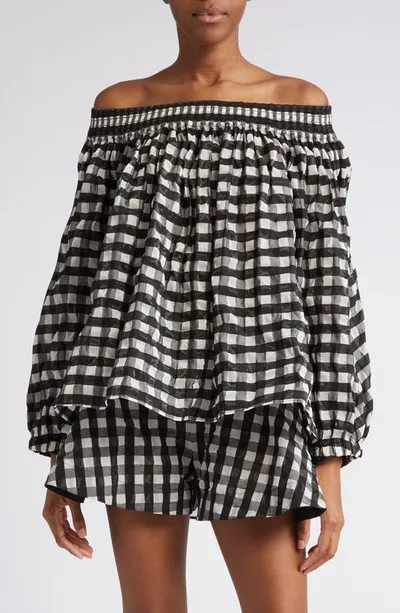 Alaïa Gingham Check Off The Shoulder Top In Black