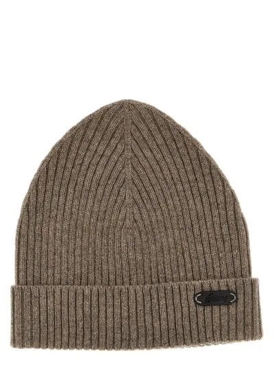 Brioni English Ribbed Beanie Hats Beige