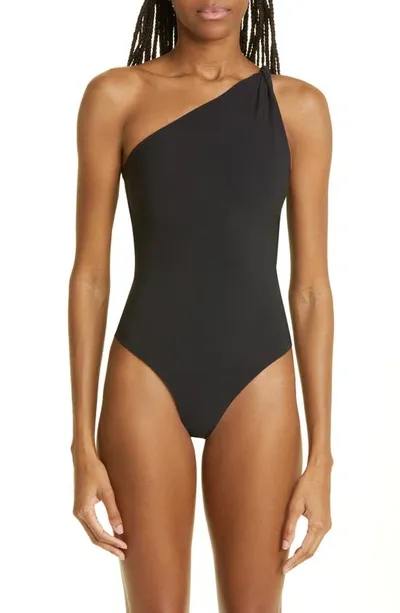 Totême Twist-strap One-shoulder Swimsuit Black