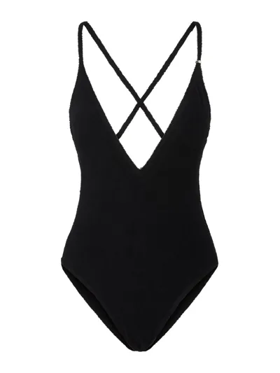 Attico Crossover-strap Swimsuit In Black