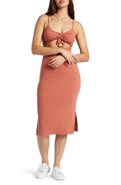 Roxy Wavey Baby Ruched Cutout Dress In Camel