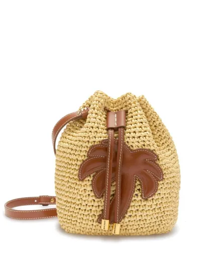 Palm Angels Woven Palm-tree Bucket Bag In Beige