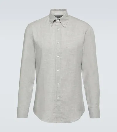 Brunello Cucinelli Cotton And Cashmere-blend Twill Shirt In Gray