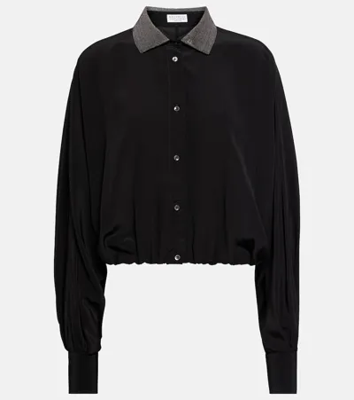 Brunello Cucinelli Embellished Silk Blouse In Black