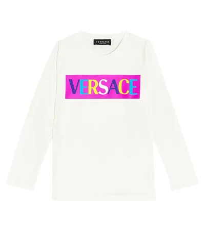 Versace Kids' Printed Cotton Jersey T-shirt In Whitemulticolor