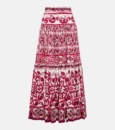 Dolce & Gabbana Maiolica-print Maxi Skirt In White,fuchsia