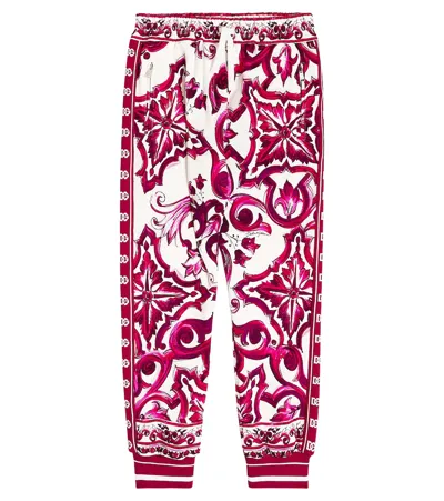 Dolce & Gabbana Kids' Majolica Printed Cotton Sweatpants In Pink