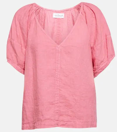 Velvet Callin Linen Top In Pink