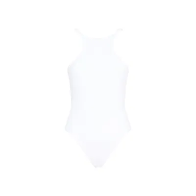 Attico High-neck Ribbed One-piece Swimsuit In White