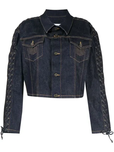 Jean Paul Gaultier Womens Indigo Contrast-stitch Cropped Cotton-blend Jacket In Blue