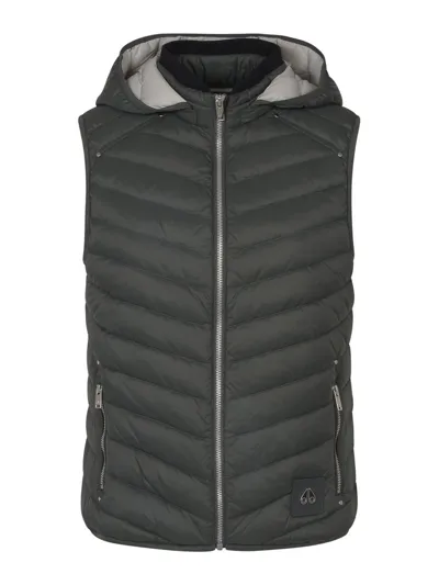 Moose Knuckles Air Hooded Down Gilet In Grey