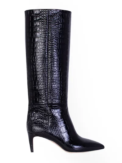 Paris Texas Croco Leather Print Stiletto Boot Women's 60 In Black