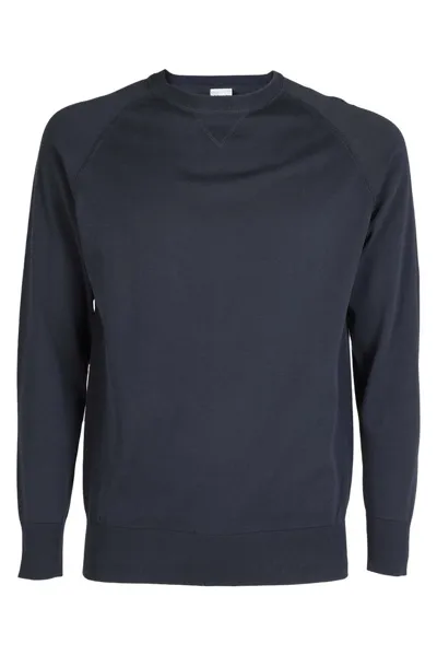 Aspesi Crewneck Ribbed Hem Jumper In Blue