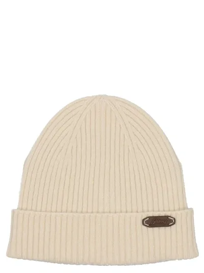 Brioni Fisherman's Rib Beanie Hats In White