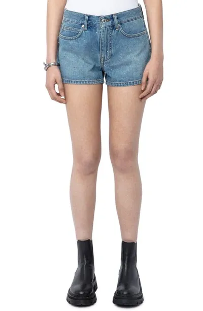 Zadig & Voltaire Rhinestone-embellished Denim Shorts In Light_blue