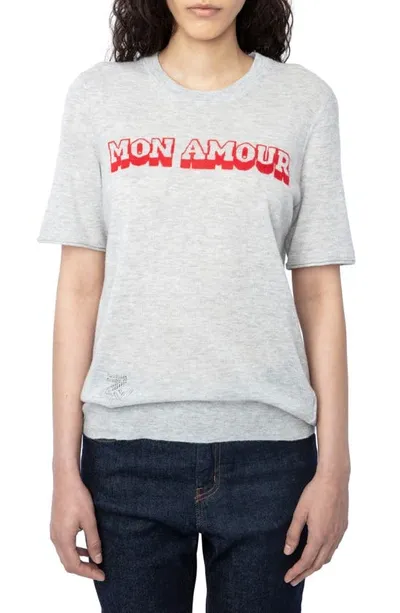 Zadig & Voltaire Mon Amour-jacquard Cashmere Sweater In Grey