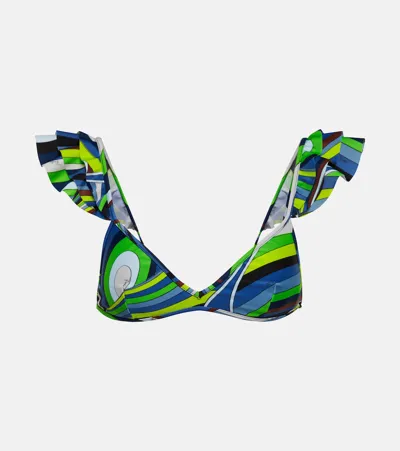 Pucci Printed Ruffled Bikini Top In Multicolor