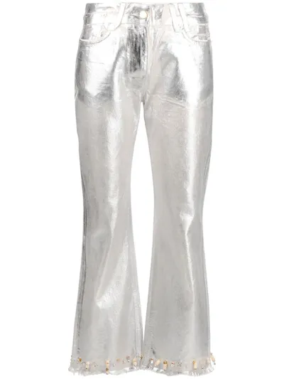 Jacquemus Le De Nimes Court Articha Metalic Jeans In Silver