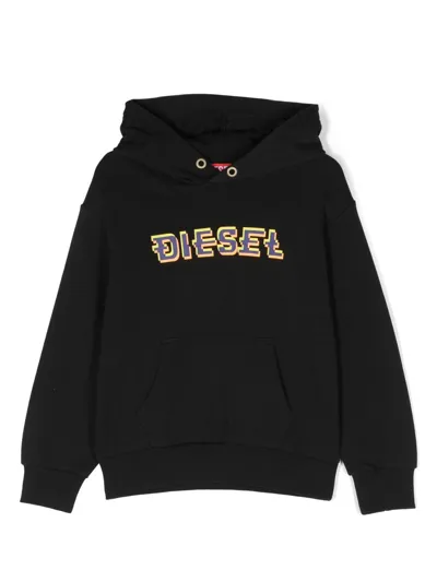 Diesel Kids' Logo-print Cotton Hoodie In Black