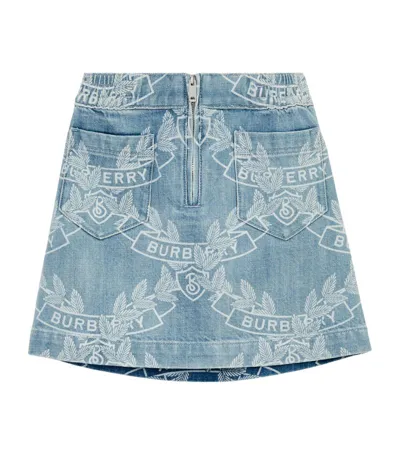 Burberry Kids' Oak Leaf Crest Japanese Denim Skirt In Pale Blue