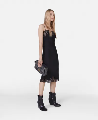 Stella Mccartney Guipere Lace Trim Double Satin Cocktail Dress In Black