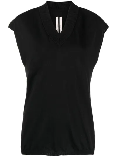 Rick Owens V-neck Wool Top In 黑色