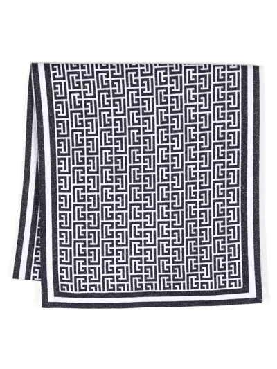 Balmain Monogram-pattern Wool-blend Scarf In Multicolor