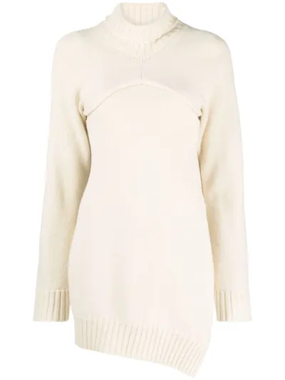 Jil Sander Detachable-panel Ribbed-knit Jumper In Neutrals