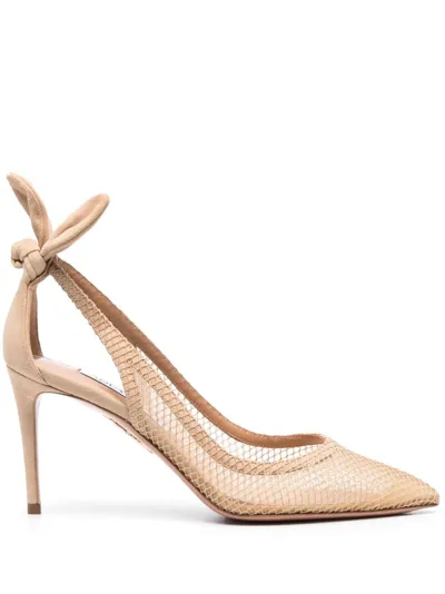 Aquazzura Bow Tie Pumps 85mm In Tan