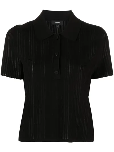 Theory Ribbed-knit Polo Shirt In Black