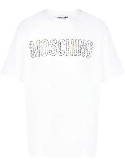 Moschino Embroidered-logo Cotton T-shirt In White